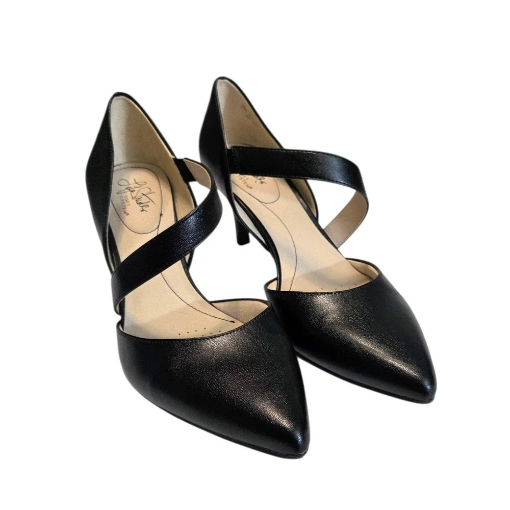 Life Stride Soft System Flex SUKI Size 11‎ Black Leather Cross Strap Heels Shoes